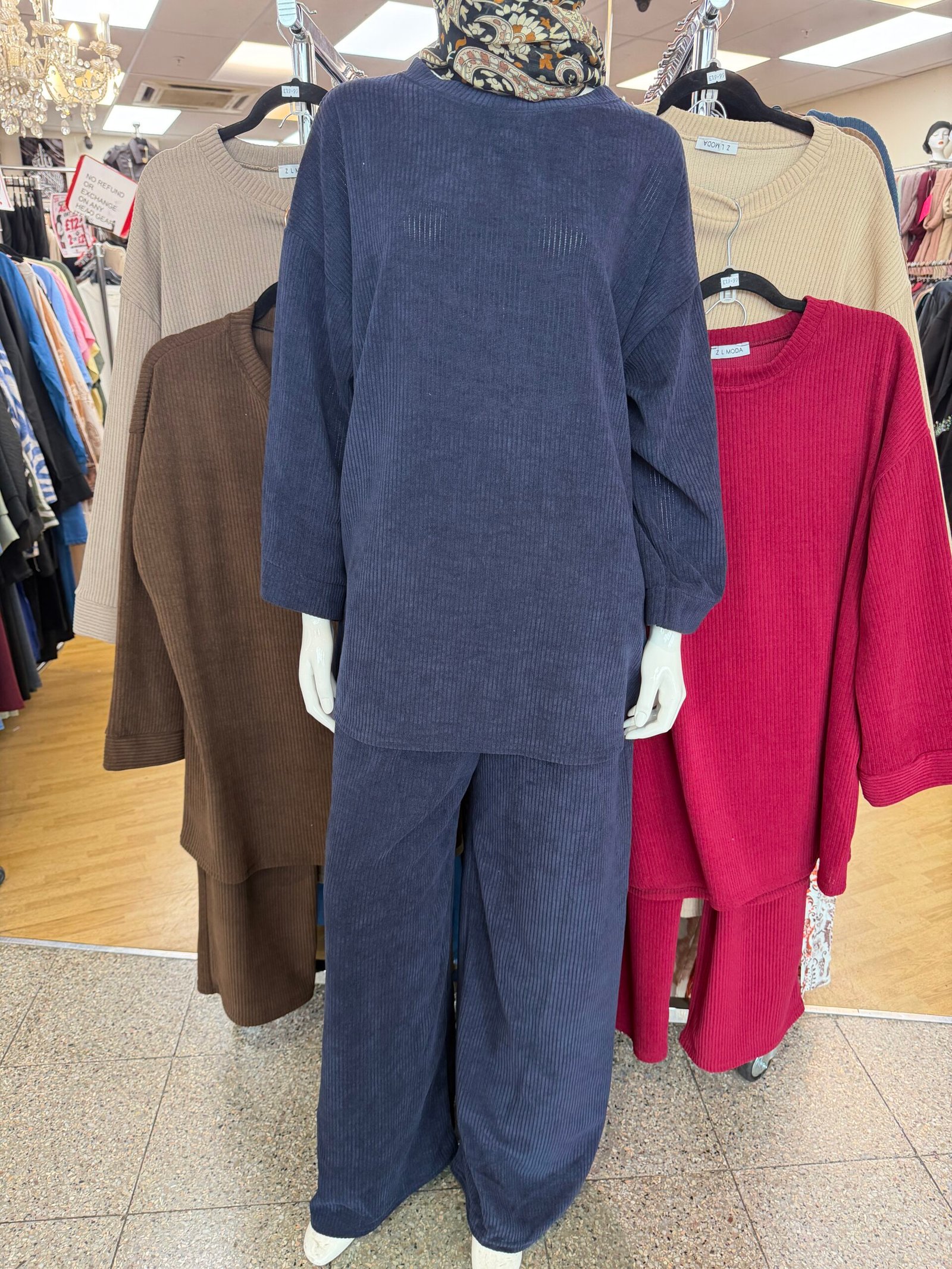 Ribbed stretch pocket co-ord set in navy
