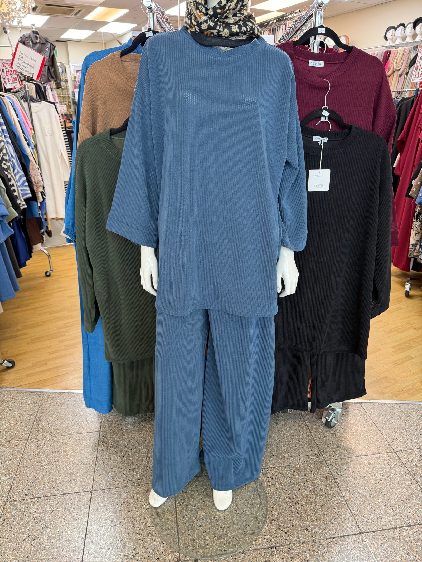 Ribbed stretch pocket co-ord set in denim