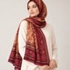 paisley-modal-scarf-burgundy-model-hero Model wearing Alzarina Burgundy Paisley Modal Scarf