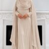 The Sculpted Drape Maxi Dress in Beige — front view