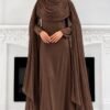 The Sculpted Drape Maxi Dress in Brown — front view