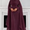 The Sculpted Drape Maxi Dress in Burgundy — front view