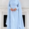 The Sculpted Drape Maxi Dress in Light Blue — front view
