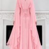 The Sculpted Drape Maxi Dress in Pink — back view