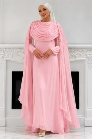 The Sculpted Drape Maxi Dress in Pink — front view