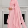 The Sculpted Drape Maxi Dress in Pink — three-quarter view