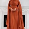 The Sculpted Drape Maxi Dress in Rust — front view