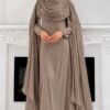 The Sculpted Drape Maxi Dress in Taupe — front view