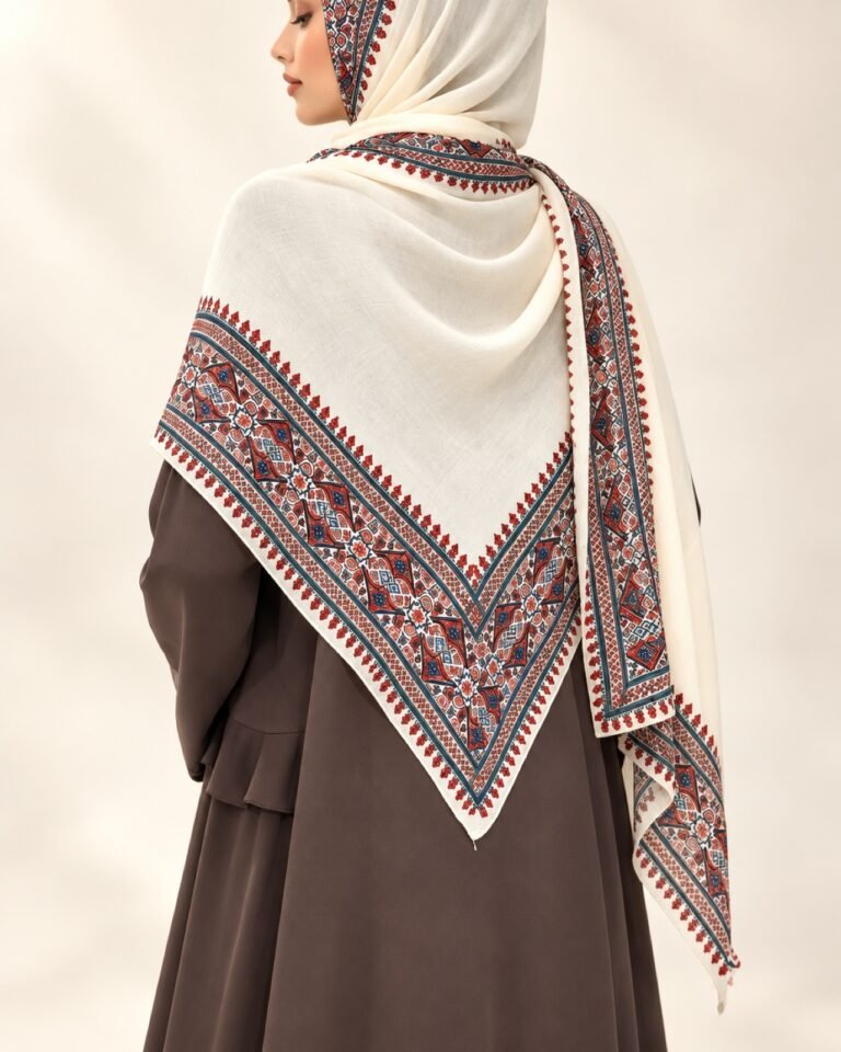 Model wearing Alzarina Cream Royal Modal Scarf