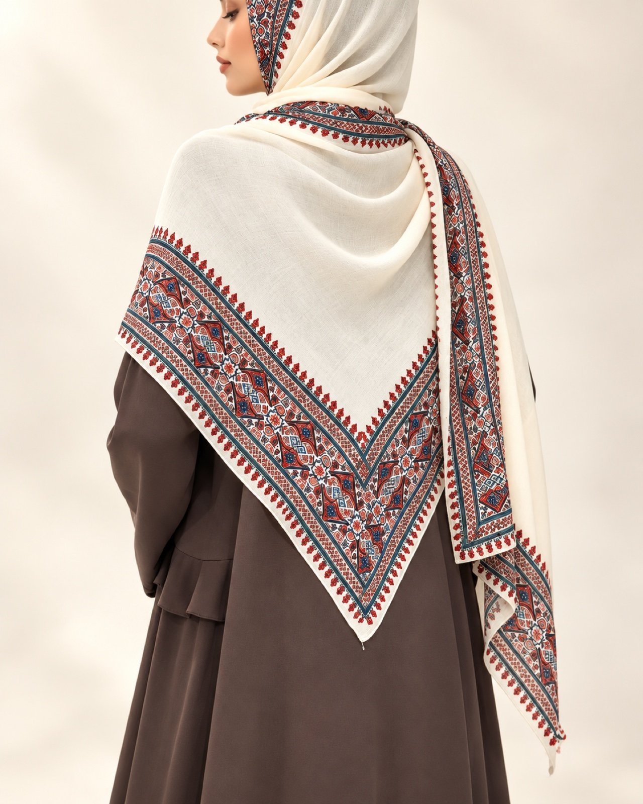 royal-modal-scarf-cream-model-hero Model wearing Alzarina Cream Royal Modal Scarf